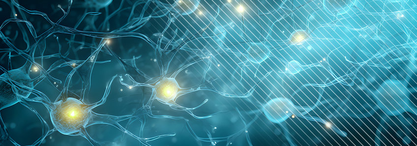 Schematische und künstlerische Darstellung von Nervenzellen