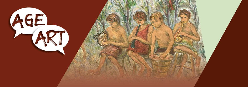 Painting by Harry Shapiro combined with the AGE ART logo
