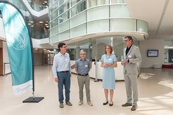 Max Planck Directors Thomas Langer and Adam Antebi in discussion with General Secretary Simone Schwanitz and president-elect Patrick Cramer.